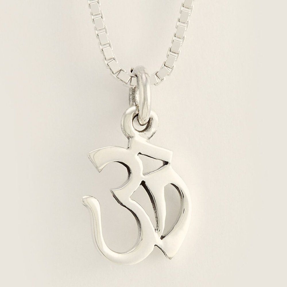OM JEAN CLAUDE Silver-Tone Unisex Om Buddhist Charm Pendant  With Box Chain  NEW